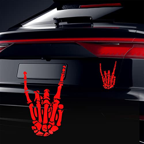 Vesvory 2 Stück Rock on Hand Aufkleber für Autos, Skelett Hände Rock and Roll Geste Vinyl Aufkleber Rocker Decals gestanzt Wasserdicht Rockin Aufkleber Reflektor Dekor für Fahrzeug Auto Home