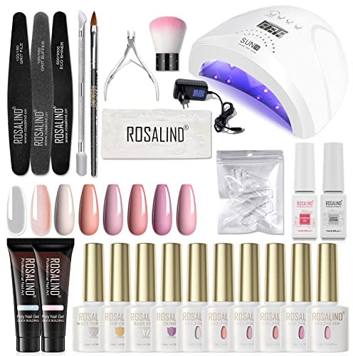 ROSALIND Kit Semipermanente Unghie Professionale con UV LED Lampada 48W, 6 Colori 10ML Smalti Semipermanente, Primer Base e Top Coat, Gel Ricostruzione Unghie, Kit Smalto Semipermanente