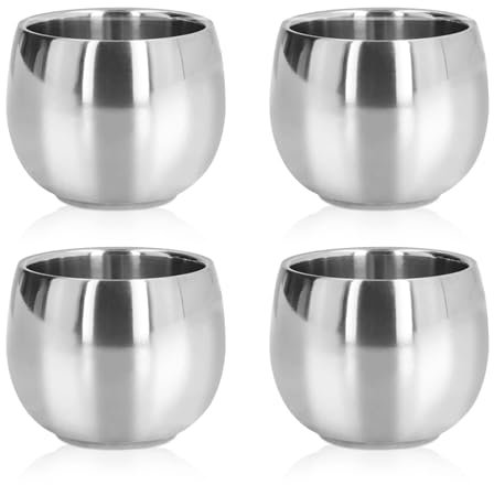 Beufee 4pcs tasse à café en acier inoxydable, tasses à café tasse de camping tasse à café isolée à double paroi réutilisable tasse à expresso en métal tasse tasses à thé