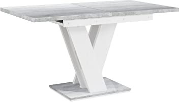 MEBLINI Esstisch Ausziehbar - Esszimmertisch Modern - Küchentisch - Säulentisch - Ausziehtisch - Dining Table - Esszimmertische - 120-160x80x75cm - MASIV - Weiß Hochglanz/Betonoptik