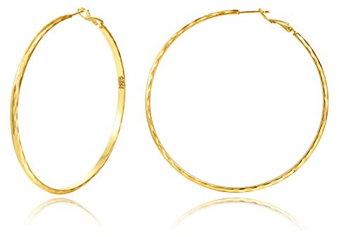 Creolen aus Sterling Silber,Gold Silber große Creolen für Damen 14 Karat echt Vergoldet Große Dünne Creolen Hypoallergen Kreis Endlose Creolen, 20/30/40/50/60/70 mm für Mädchen