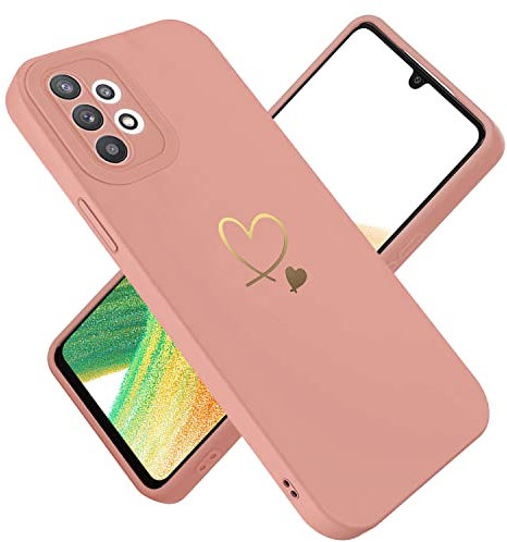 Paitech für Samsung Galaxy A33 5G Hülle, Hanyhülle A33 5G Dünn Weiche TPU Silikon Case Stoßfeste Schutzhülle Kameraschutz mit Niedliche Gold Love Herz Muster für Samsung Galaxy A33 5G Hülle, Rosa