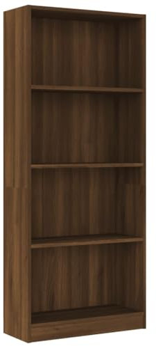 vidaXL Bücherregal, Bücherschrank mit 4 geräumigen Fächern, Büroschrank für Schlafzimmer Wohnzimmer Büro, Raumteiler Aktenschrank, Braun Eichen-Optik Holzwerkstoff