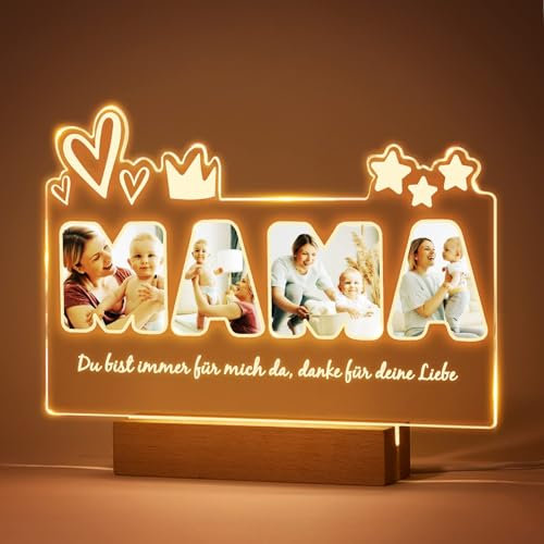 VEELU Personalisierte Lampe mit Foto für Mama von Tochter Sohn - LED Nachtlampe mit Text - Muttertagsgeschenk Geburtstagsgeschenk