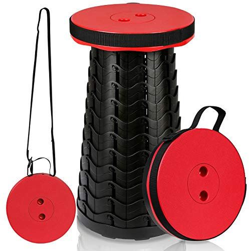 Tubiaz 1x Tragbarer Klapphocker Tragfähigkeit 150 kg, 6-44 cm Höhenverstellbare Leichte Teleskophocker, Ausziehbarer Falthocker, Campinghocker, Faltbarer Hocker für Camping Garden Angeln rot