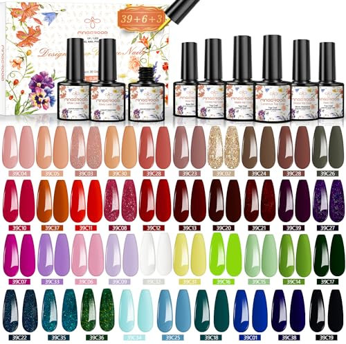 48 Stück UV Nagellack Set, FINGEROOM Gel Nagellack mit Unterlack,Glänzender & Matte Überlack, Diamant & FluoreszenzÜberlack & 3 Liner Gel,Gellack UV Shellac Nagellack Gel Set für Nagel Design