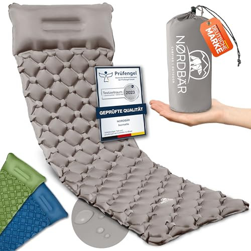 NORDBÄR® Camping Isomatte aufblasbar & Ultraleicht [mit oder ohne Kissen]| Iso Luftmatratze kleines Packmaß für Camping, Outdoor & Zelten | Campingmatte, Schlafmatratze, Reisematratze