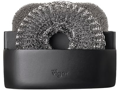 VIGAR - Soporte para Esponja en el Fregadero - 12 x 9 x 8,5 cm - con 2 Compartimentos - para Guardar la Esponja y el Estropajo - No Retiene Olores - Color Negro y Gris