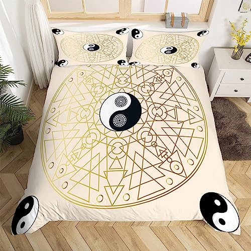 Yin Yang Bettwäsche 135x200 cm Weich Mikrofaser Geometrische Muster Bettwäsche-Set mit Reißverschluss 3 Teilig Bettbezug Set mit 2 Kissenbezug 80x80 cm