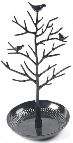 TRIXES Présentoir à Bijoux en Métal Noir Poli - Oiseaux Vintage - Accrochez vos Bijoux - Tour de Support Organisateur Suspendu