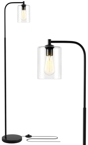 GOPLUS Stehlampe mit Fußschalter, 168cm Stehleuchte mit Glasschirm & Metallbasis, Standleuchte für Wohn- & Schlafzimmer, E27-Fassung, Schwarz