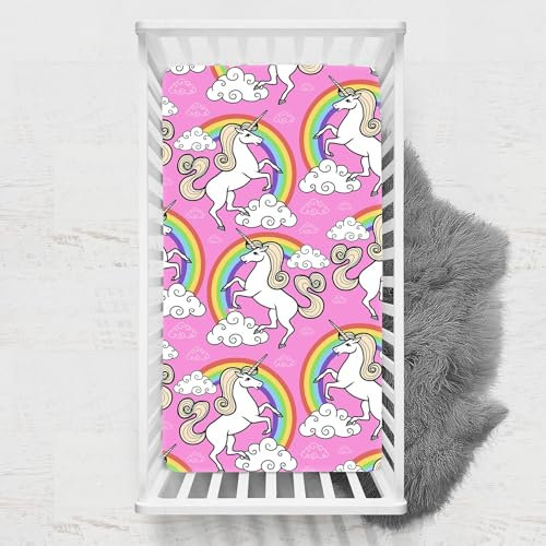 Odot Spannbettlaken für Kinderbett, Einhorn Druck Kinderwagen Matratzenbezug, Weiche Babybett Spannbetttuch Stubenwagen Bezug, Beistellbett Spannbettlaken (80x160 cm,Wolke)