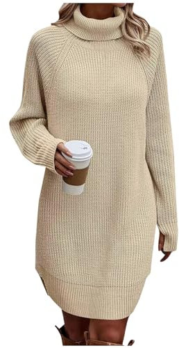 LUNULE Sexy Kleid Damen Hochzeitskleider Für Brautjungfernkleider Lang Einfarbige Rollkragen Langarm Strick Frauen Gestrickte Knielang Kleider Casual Locker Pulli Brautjungfernkleid