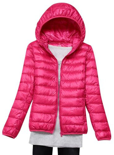 Doudoune Legere Femme Hiver Veste Doudoune À Capuche Ultra Légère Femme Veste Matelassée Puffer Jacket Femme Grande Taille Blouson Matelassé Doudoune Duvet Fine Chaude Oversize Femme Legere Rose L