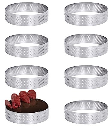 Pyuyan 8 Stück Kuchenform Perforierte Ring, Perforierte Tortenring Edelstahl, 10 cm Perforiert Schimmel Torte, Perforierte Tortenringe zum Backen, für Mousse Kuchen, Muffins und Fruchtkuchenschalen