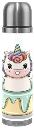 KAAVIYO Stelle da Dessert per Bambini Unicorno Termica Bottiglia d'Acqua Sportive Termos 500 ml Borraccia in Acciaio Inox Portatile Matraccio Sottovuoto Imballaggio in Pelle