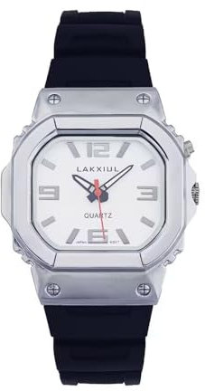 LAKXIUL Reloj de voz en inglés para ciegos, personas con discapacidad visual o ancianos, caja plateada, correa negra