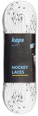 Kaps Wasserfeste Schnürsenkel aus Polyester für Schlittschuhe | Extrem Reißfest (190 daN), Wasserfest | Für Eishockey Schlittschuhe (Weiß - Schwarz - 305 cm)