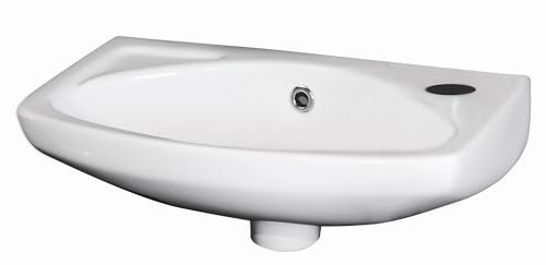 Balterley 450mm Bathroom Sink, Wall Hung Ceramic Round Bowl Bathroom Wash Basin Sink with Overflow, 1 Tap Hole, Wall Mounted Basin Sinks for Bathrooms and Cloakroom - 450 x 280 x 155mm (White)