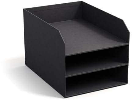 BIGSO Trey 3-stufige Briefablage – praktische Ablagefläche für Briefe, Dokumente in DIN A4-Format – Ordnungssystem aus Faserplatte mit Papier in Leinenoptik – schwarz