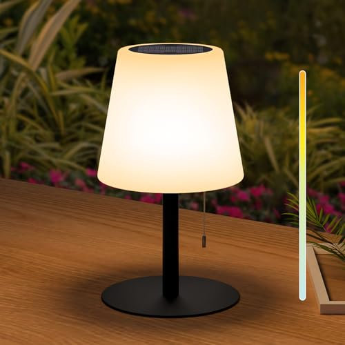 GGII Solar Tischlampe Outdoor LED Tischlampe Akku 2700-6000K Dimmbar Solarleuchte Outdoor 2in1 Solarladung&USB Aufladung Tischleuchte Kabellos IP44 Wasserdicht für Innen Außen Garten Balkon (Schwarz)