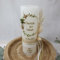 Hochzeitskerze Rustik weiß groß - mit oder ohne Teelichteinsatz - mit Blütenkreis gold, taupe und olive