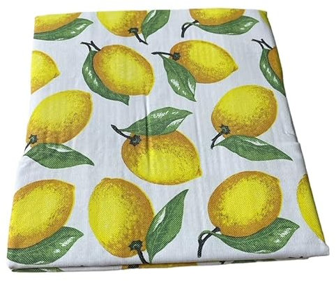 Generico Tovaglia in cotone 100% con decoro limoni Tavolo da pranzo, lavabile in lavatrice, resistente, rettangolare, per la casa, ristorante, banchetto (cm 140x180 per 6 posti), 125468