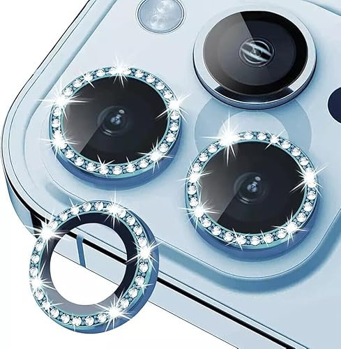 TOFINZO 13 Camera Lens Protector Diamond Bling Camera Lens Protector For iPhone 11/12/13/14/15 Tempered Glass 9H HD (Blue, Phone 12)
