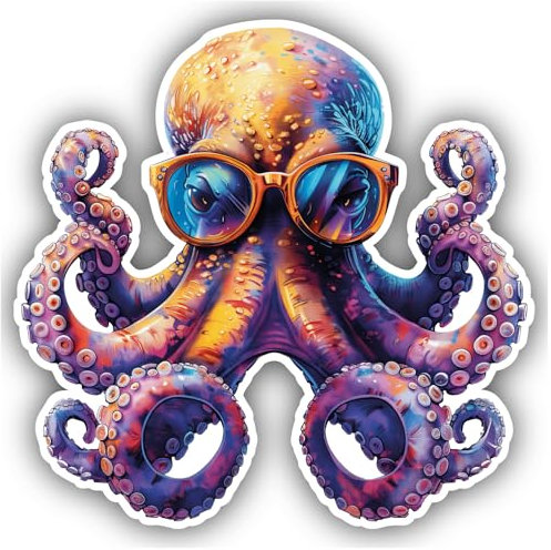 Samunshi® Coole Krake mit Sonnenbrille Aufkleber Autoaufkleber für Motorrad Fahrrad Roller oder Auto Sticker Fahrrad Mtb Mountainbike Rennrad Comic Cartoon Retro Drip Sticker 10x10cm
