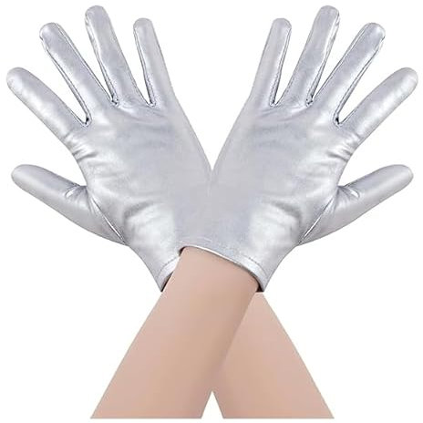IHLOOTD Handschuhe Silber Metallic Halloween Silber Handschuhe Damen Gloves für Ausländer, 1920s Style Cosplay, Karneval Kostüm, Opera Look