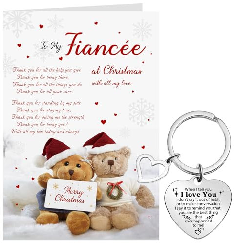 Tenare Weihnachtskarte für Verlobte, Bär, Geschenke für Verlobte, Schlüsselanhänger von Verlobten, wenn ich Ihnen erzähle, ich liebe dich, Schlüsselanhänger, Seelenverwandte, Grußkarte für ihn, weißer