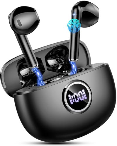 Cuffie Bluetooth, 2024 Auricolari Bluetooth 5.3 Stereo con 4 HD ENC Mic, Cuffie Wireless In Ear Cancellazione Rumore, 40 Ore Cuffie Senza Fili IP7 Impermeabile, Cuffiette Bluetooth LED Display, Nero