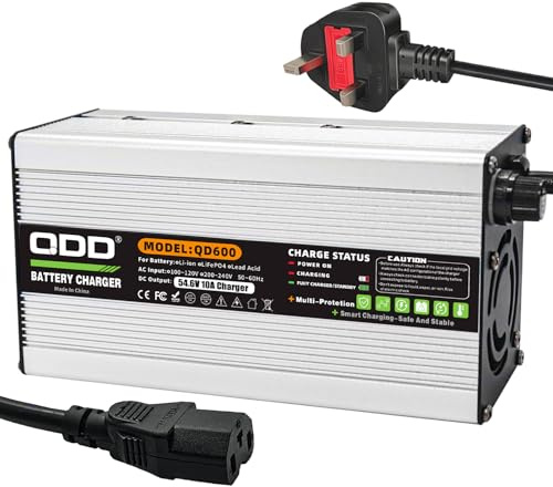 QDD 54.6V 10A Charger 48V Li-ion Battery Smart Charger Output C13 Connector with Cooling Fan Scooter charger Electric car charger Used for 13S 48V Lithium Lipo Battery Pack