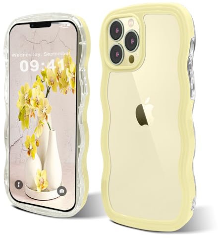 ORDA Cute Wave Frame Curly Case - Shockproof Hard PC Cover for Women & Girls - iPhone 11 Pro 5.8 Inch - Yellow