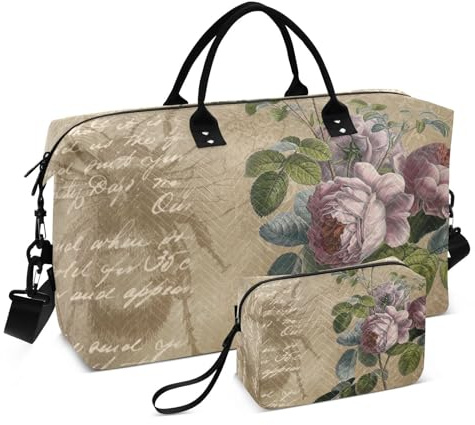Große Reisetasche, Retro-Buchstabe mit Rosen, Wochenend-Reisetasche für Damen und Herren, Gepäcktasche mit Trolleyhülle, Flugzeug-Reiseutensilien zum Fliegen, #01, Einheitsgröße, modisch