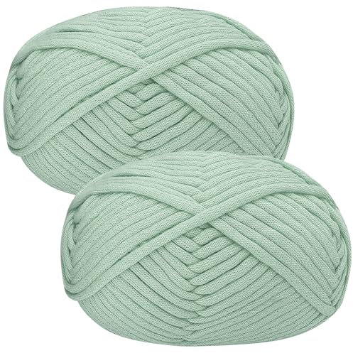 Häkelgarn Baumwolle Wolle zum Häkeln Chenille 2x50g Häkelwolle,Crochet Yarn Dickes Baumwoll-Nylon-Mischgarn Häkelgarn für Anfänger Hellgrünes Garn