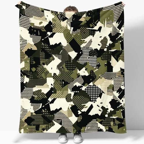 Kuscheldecke Mehrfarbig Weiche Fleecedecke Sofaüberwurf, Armeegrünes Camouflage Design Weich und Warm Tagesdecke Wohnzimmerdecke Couchdecke 150x200 cm