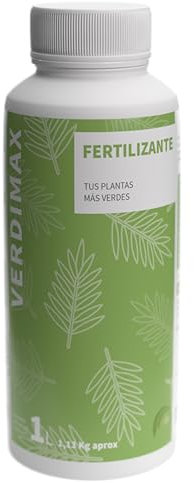 Fertilizante reverdecedor líquido, con micronutrientes y magnesio para plantas de Interior y Exterior. Elimina Hojas Amarillas, Activa el crecimiento, revitaliza y da color verde intenso. VERDIMAX 1L