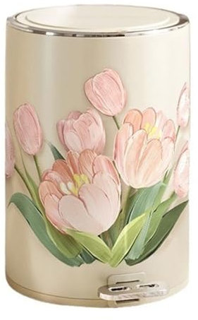 Spacieux et fuite Poubelle créative moderne avec couvercle, poubelle ronde en métal de 8/12 litres, poubelle ronde à fermeture douce avec seau intérieur for la maison, le bureau Propre et bien rangé(S