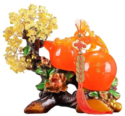 WANGHAI-666 Money Tree Handgemachter Edelsteinbaum Kristallkürbis Dekoration Feng Shui Wasserkristall Lebensbaum Geldbaum Bonsai Feng Shui Decor Tree(Red,Groß)