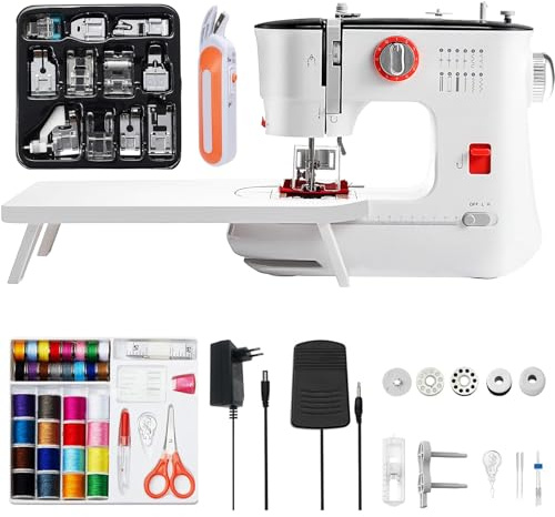 Outbit Klein Nähmaschine mit Verlängerungstisch, 12 Stiche Elektrische Mini Nähmaschine für Anfänger Kinder Tragbare Elektrische Multifunktion Nähmaschine für den Haushalt