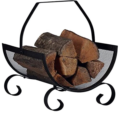 Soporte de malla para leña para almacenamiento en interiores y exteriores, soporte portátil para leña/revistero para apilador ligero de estufa de chimenea