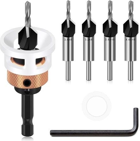 6 Teiliges Kegelsenker Senkbohrer Holz Bohrer mit Senker Bohrsenker mit Tiefenanschlag Holzbohrer mit Senker für Holzverarbeitung