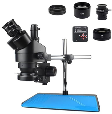 7X-45X Zoom Trinocular Stereo Microscope and 56LED Objective Lens HDMI Digita microscope Camera for Phone PCB Soldering Repair(D black)