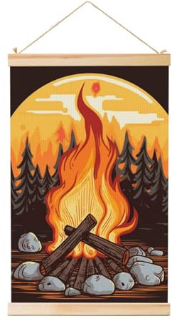 DWVTFSM Bonfire Poster zum Aufhängen, Leinwand, Schriftrolle, Wandkunst, Gemälde, Holzschaft, Wandbehang, Banner, Wandkunst für Wohnzimmer, Schlafzimmer, Heimdekoration, 91,4 x 61 cm