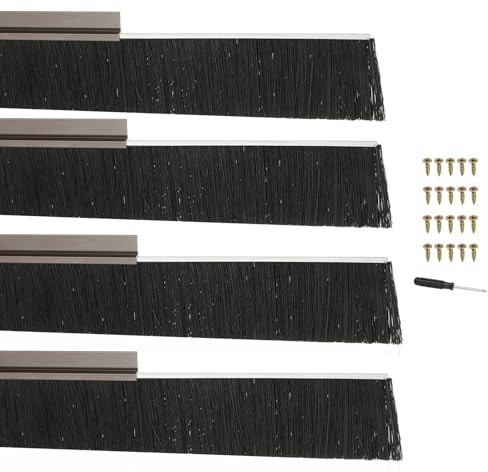 PATIKIL Door Brush Sweeps 1.57 Bristles x 39.37 Long, 4 Sets H-Shape Aluminum Alloy Holder Brush Sweep for Bottom of Door Seal Garage Weather Stripping, Brown/Black