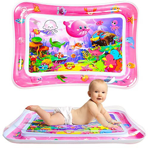 GARNHLOB Baby Wassermatte BPA Frei, 70x50 cm Aufblasbare Bauchzeit Matt Spielmatte mit 6 Meerestieren, Sensorik Wassermatte für Babys von 3-36 Monaten, Tragbare Reise Wasseraktivitätsmatte (Rosa)