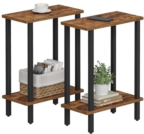 TUTOTAK Small Side Table, Narrow End Table, Set of 2, Skinny Sofa Table, Slim Nightstand, Living Room, Bed Room, Brown TB01BB0622EU