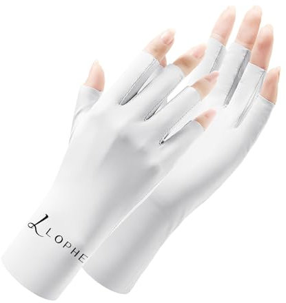 LOPHE UV Handschuhe Nägel, Anti-UV Schutz Fingerlose Handschuh Hautpflege, Gel Maniküre Handschuhe für Maniküre Nagelkunst Radfahren Autofahren Angeln Fitness (Weiß)