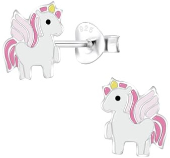 Monkimau Mädchen Ohrringe Einhorn | Ohrstecker aus 925 Sterling Silber | Kinderohrringe hypoallergen